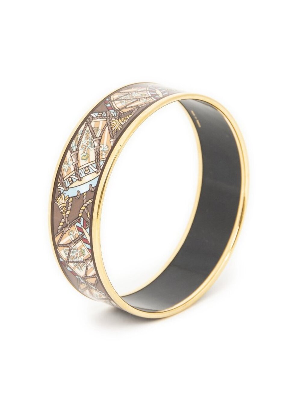 Hermes Enamel Bangle Brown Drum Motif Bracelet